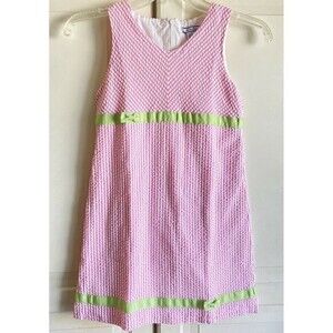 Hartstrings Girl’s Sleeveless Pink White Seersucker Cotton Easter Dress Sz 8